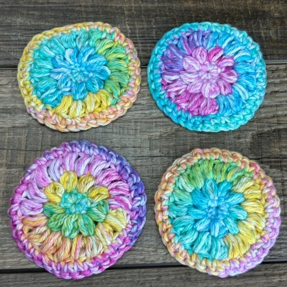 Handcrafted Crochet Round Scrubbies Set for Face Washing Cotton Yarn Reusable